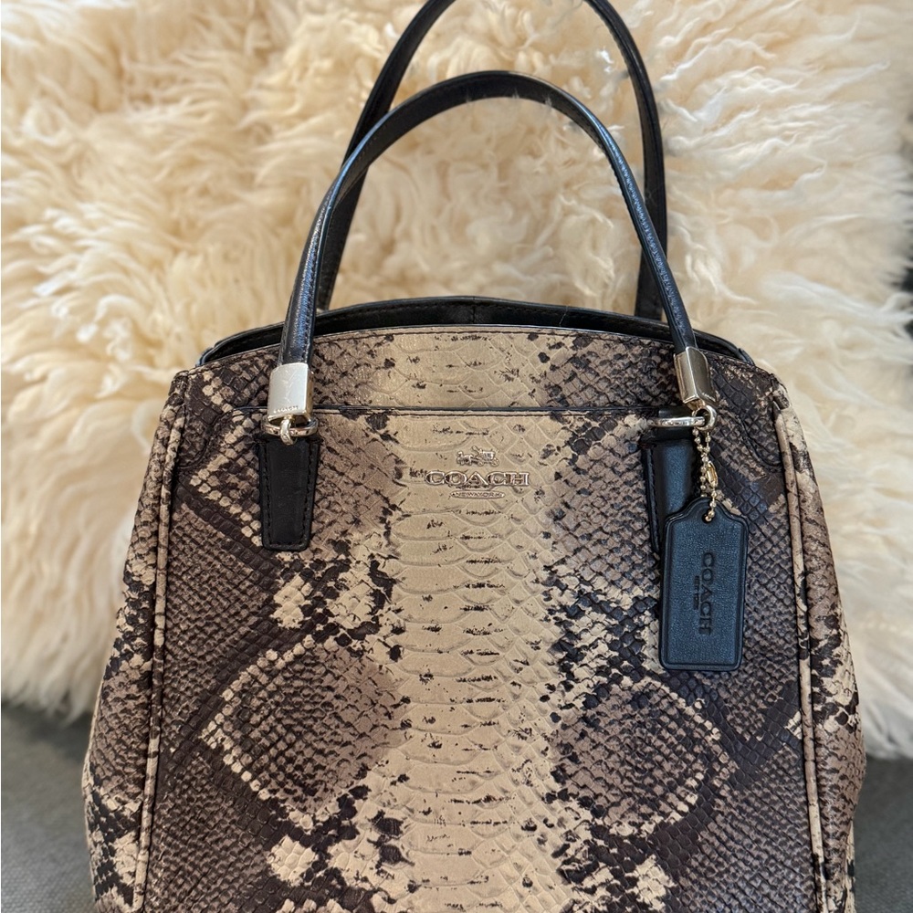 Coach Python Print Dome Satchel in Brown and Cream